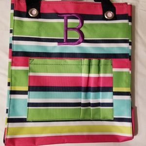 Thirty-One Tall Organizing Tote Preppy Pop "B" Initial embroidered in purple